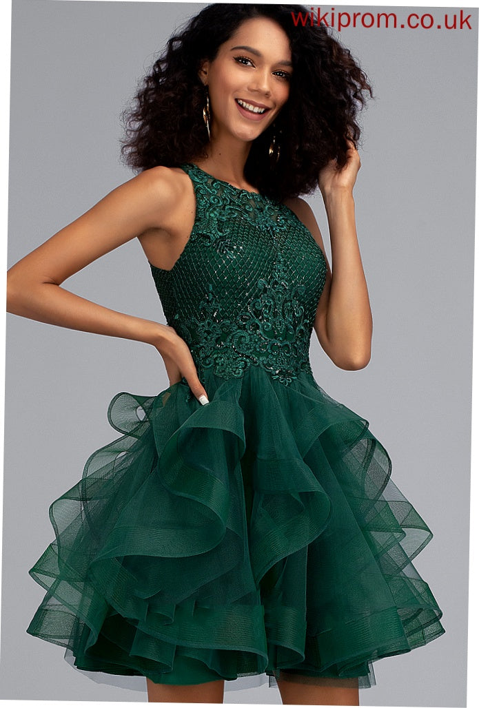 Ball-Gown/Princess Short/Mini Homecoming Kamari Sequins Neck Dress Lace With Homecoming Dresses Scoop Tulle