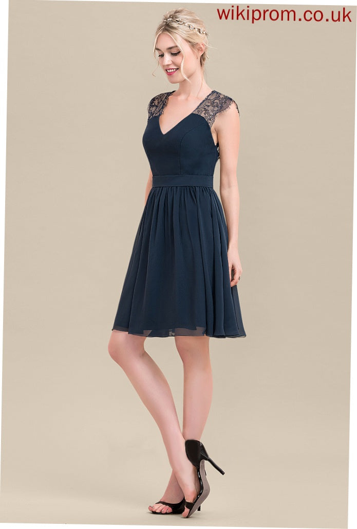 Lace Cocktail Dresses Dress V-neck A-Line Chiffon Kiersten Cocktail Knee-Length