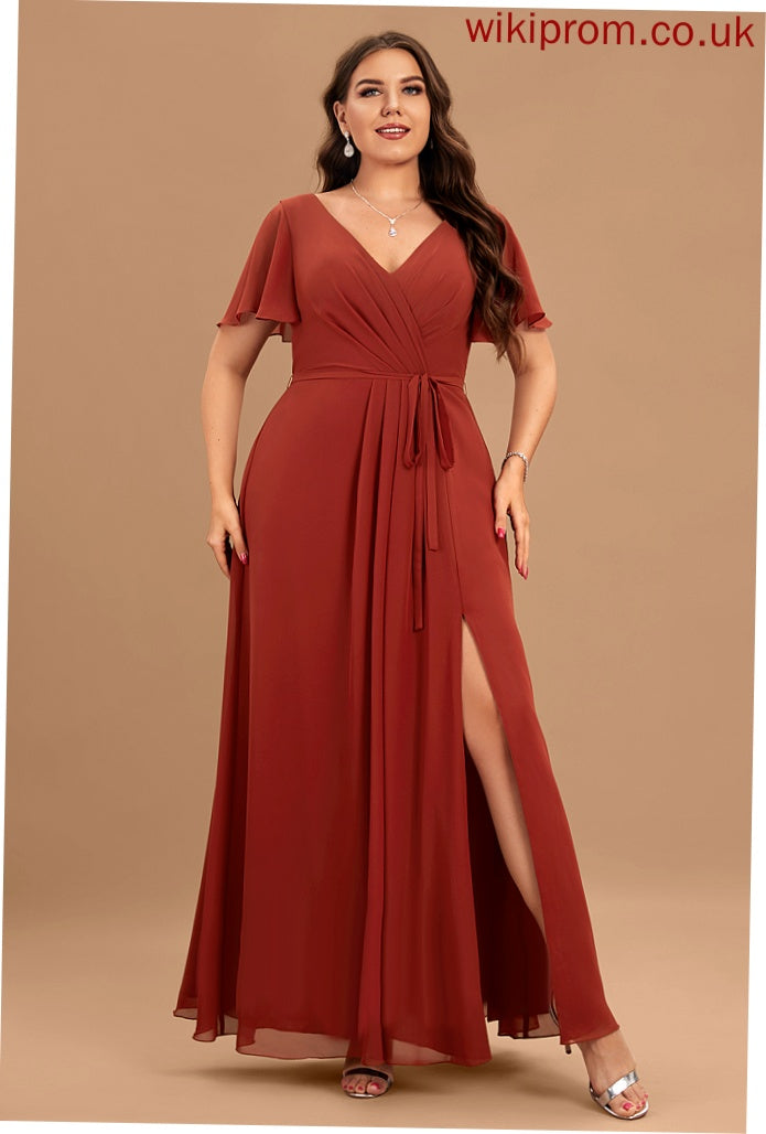 Floor-Length Silhouette Length SplitFront Fabric Neckline Embellishment V-neck A-Line Logan Bridesmaid Dresses