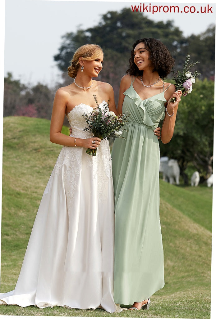 A-Line Length Embellishment Silhouette V-neck Floor-Length Ruffle Fabric Neckline Shyann V-Neck Sleeveless Bridesmaid Dresses