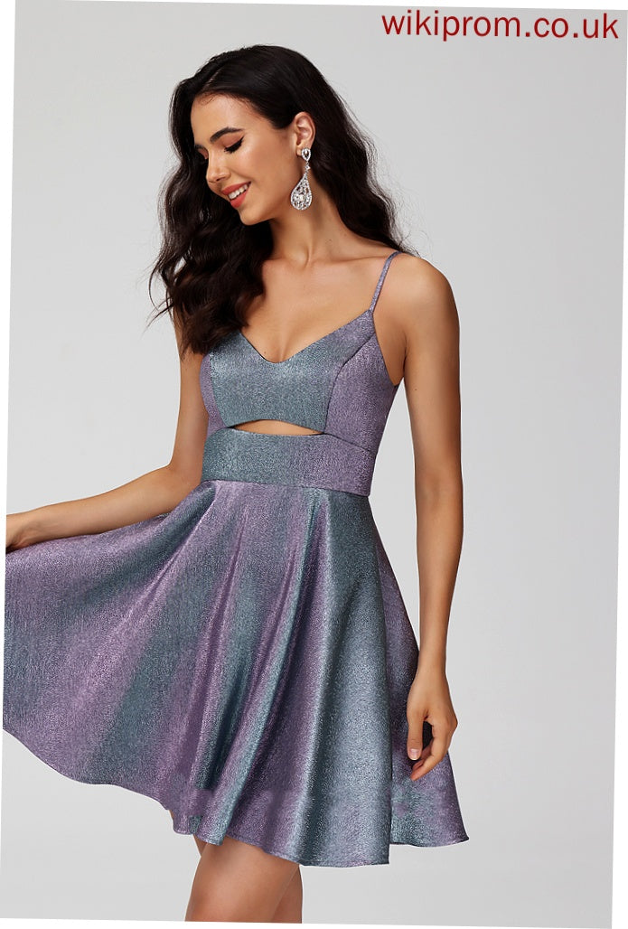 Angelica Short/Mini V-neck Satin With Dress Homecoming A-Line Homecoming Dresses Pockets