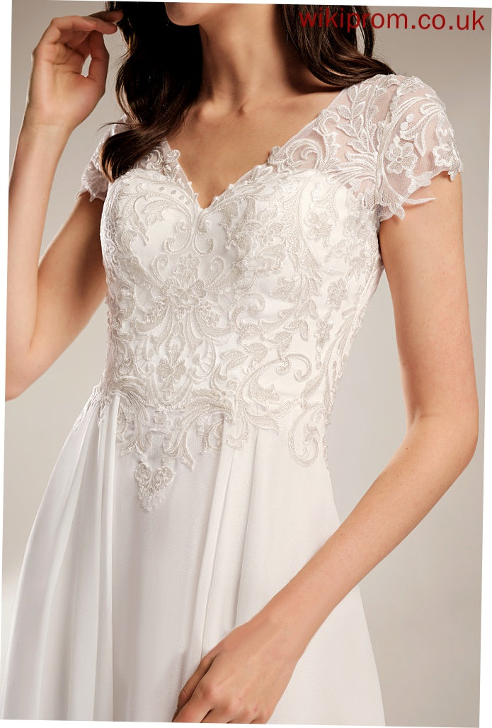 Dress With Asymmetrical Chiffon Wedding Lace A-Line Wedding Dresses V-neck Lizbeth