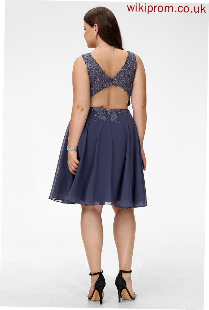 Chiffon Homecoming Dresses Lauretta Dress With Lace A-Line Knee-Length Homecoming Beading V-neck