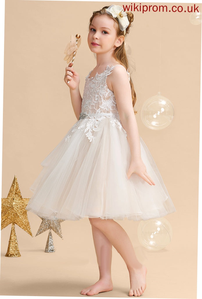 Knee-length Kasey A-Line Flower Girl Dresses Girl Straps - Flower Dress Tulle/Lace Sleeveless