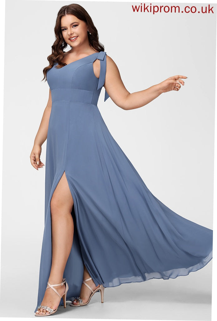 Floor-Length SplitFront A-Line Bow(s) Fabric Length Neckline Silhouette V-neck Embellishment Shayla Sleeveless Bridesmaid Dresses