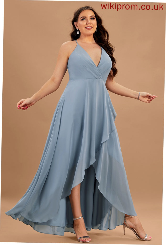 Chiffon A-Line Rosalind Prom Dresses V-neck Asymmetrical