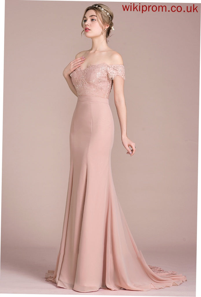 Court Chiffon Prom Dresses Off-the-Shoulder Train Louisa Trumpet/Mermaid With Sequins Lace