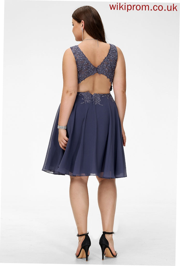 Lorelei Sleeveless Mini Chiffon A-line Dresses Beading Lace Lace V-Neck Chiffon Club Dresses