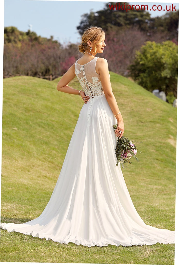 Court V-neck Beading Suzanne Sequins A-Line Lace With Wedding Dress Train Chiffon Wedding Dresses