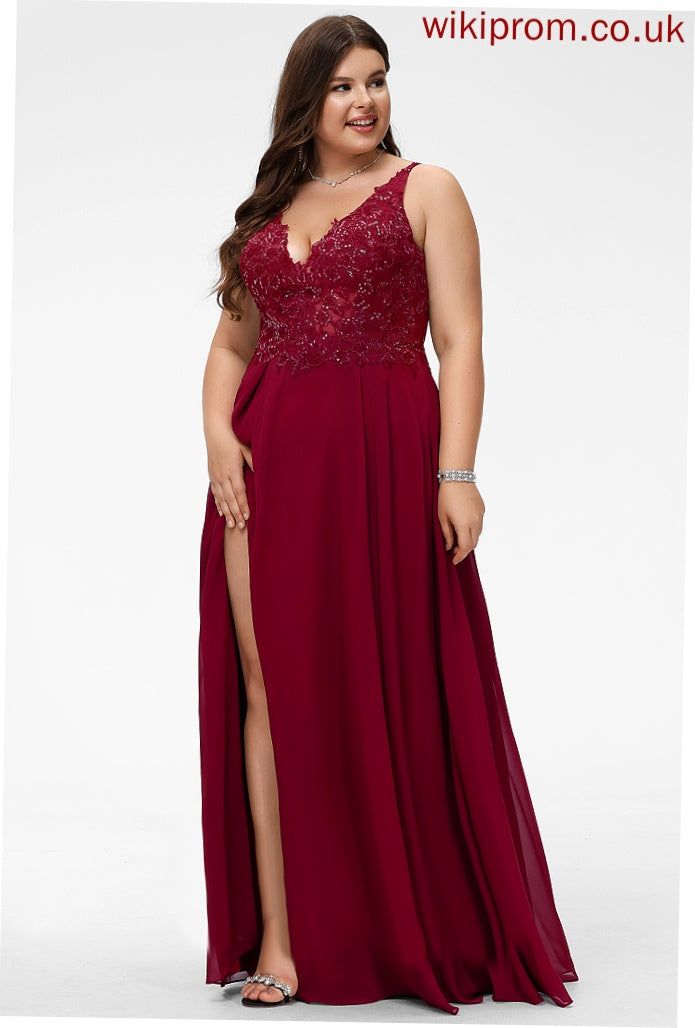 Prom Dresses Frances V-neck Sequins A-Line Floor-Length With Chiffon