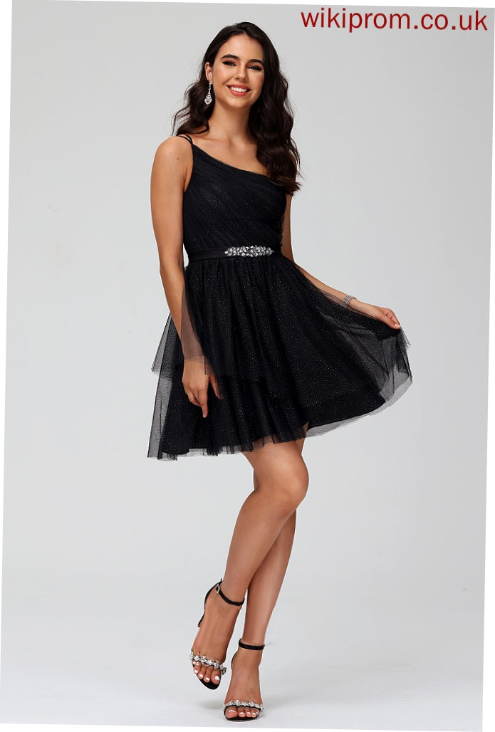 Tulle One-Shoulder Homecoming Dresses Short/Mini Dress With Taniya A-Line Sequins Homecoming Beading