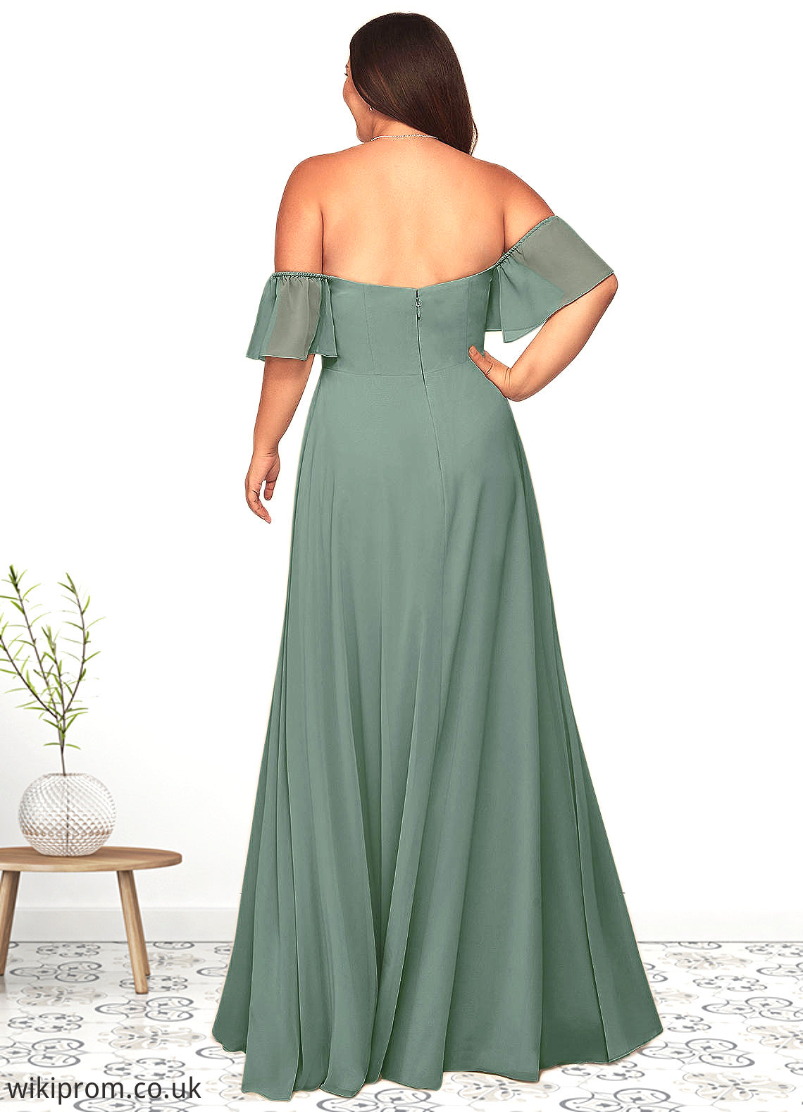 Christina A-Line Off the Shoulder Chiffon Floor-Length Dress SWKP0019614