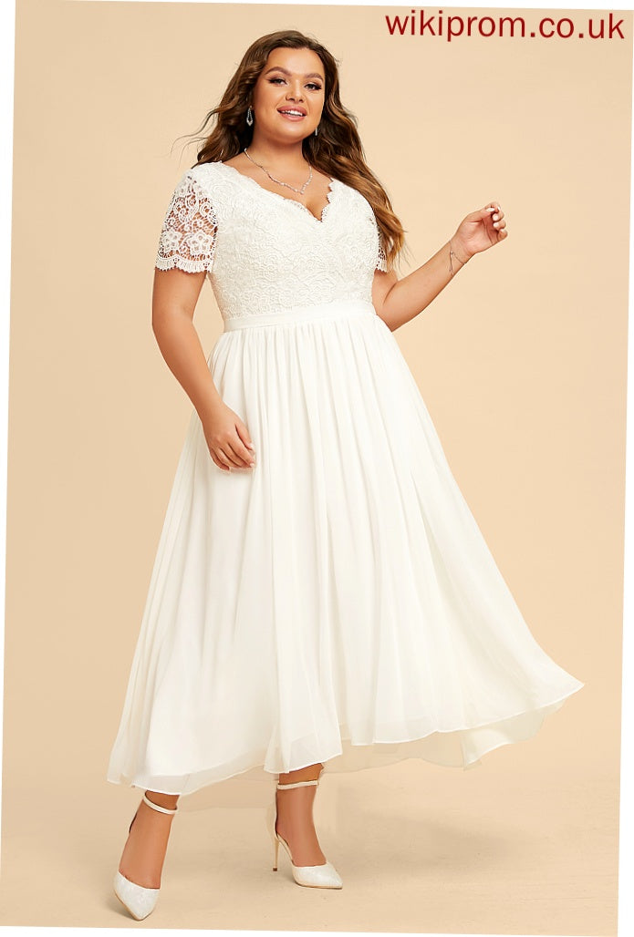 Chiffon Lace Asymmetrical Dress V-neck Wedding A-Line With Wedding Dresses Hillary