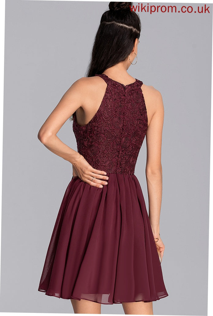 Scoop Short/Mini Lace Chiffon Skylar A-Line Prom Dresses