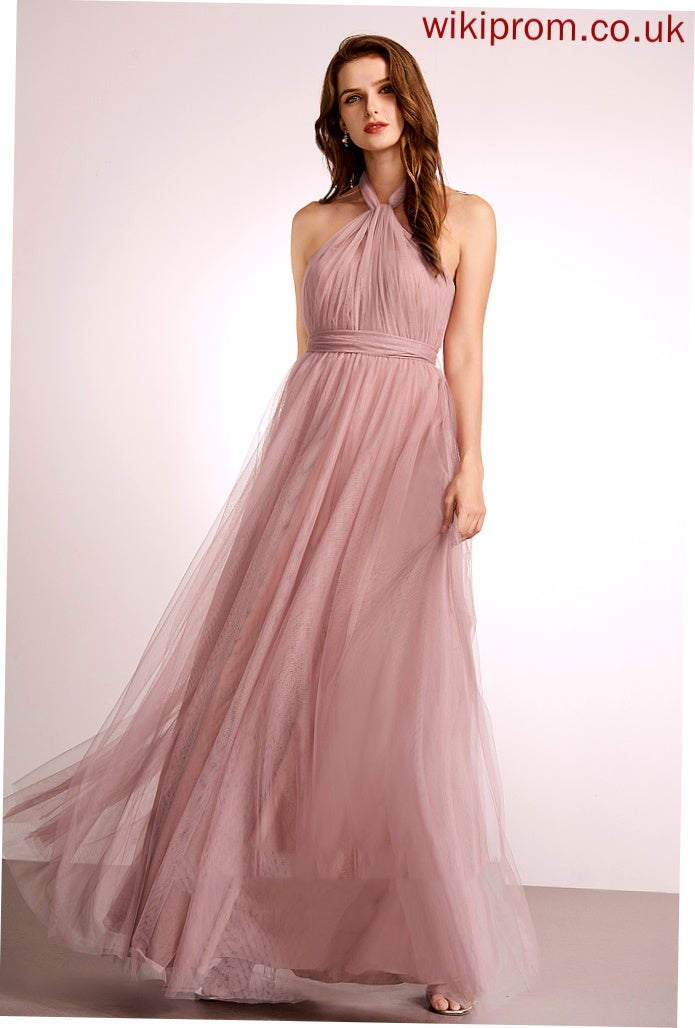 Tulle Silhouette One-Shoulder Off-the-Shoulder Neckline Floor-Length Fabric A-Line Straps Length V-neck Carlie Bridesmaid Dresses