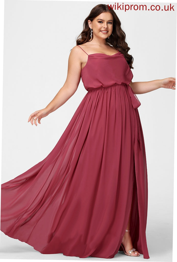 Floor-Length Silhouette Fabric A-Line Embellishment Neckline CowlNeck SplitFront Length Ruffle Mariela Bridesmaid Dresses