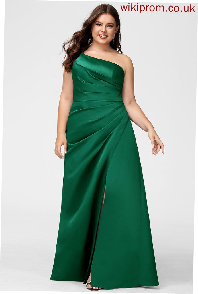 One-Shoulder A-Line Neckline SplitFront Fabric Floor-Length Silhouette Embellishment Length Scarlet Bridesmaid Dresses