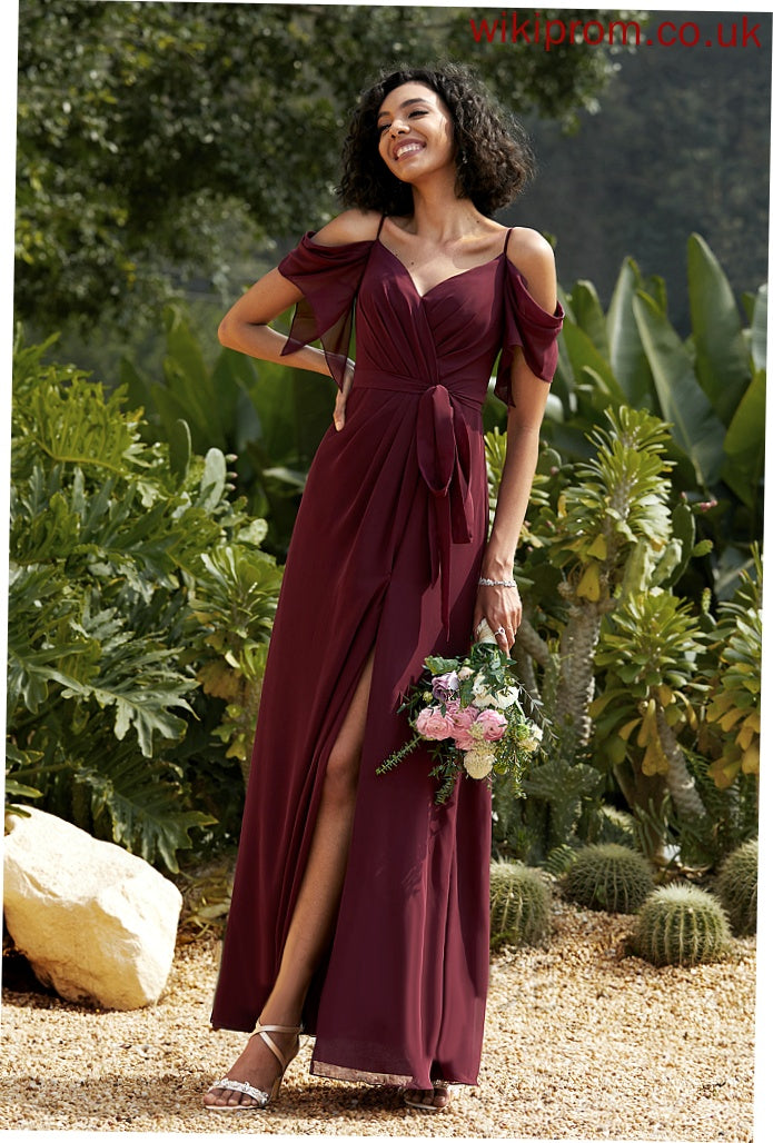 V-neck Neckline Length Silhouette Sash A-Line Ruffle Fabric Embellishment SplitFront Floor-Length Lucinda Bridesmaid Dresses