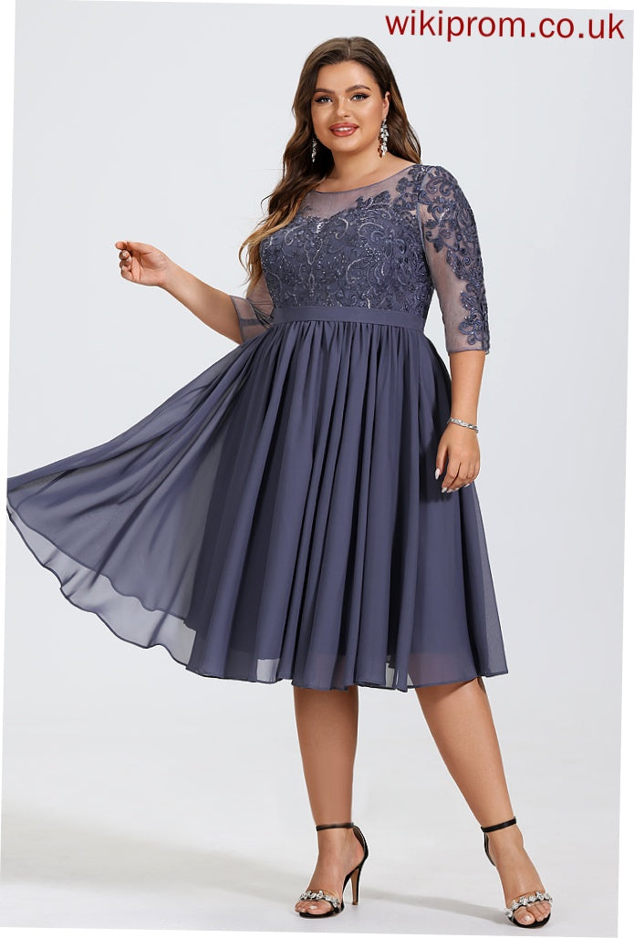 Scoop With Neck Lace Sequins A-Line Dress Knee-Length Chiffon Penny Cocktail Cocktail Dresses