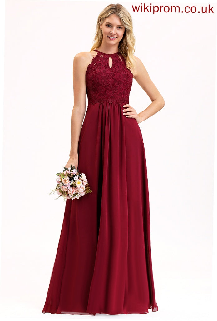 Lace Chiffon Scoop Angie A-Line Prom Dresses Floor-Length