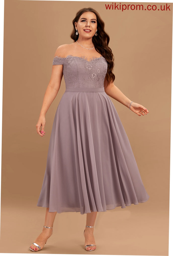 With Cocktail Beading Off-the-Shoulder A-Line Chiffon Lesley Dress Tea-Length Cocktail Dresses Lace