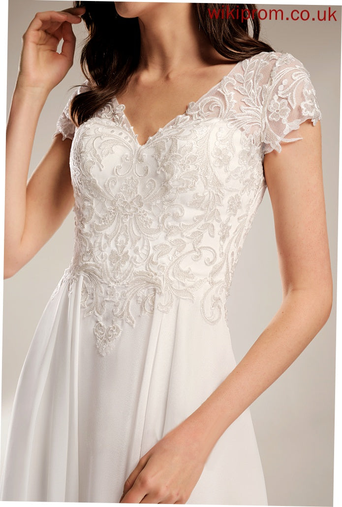 Wedding Dresses Clarissa V-neck Lace A-Line Chiffon Wedding Asymmetrical Dress