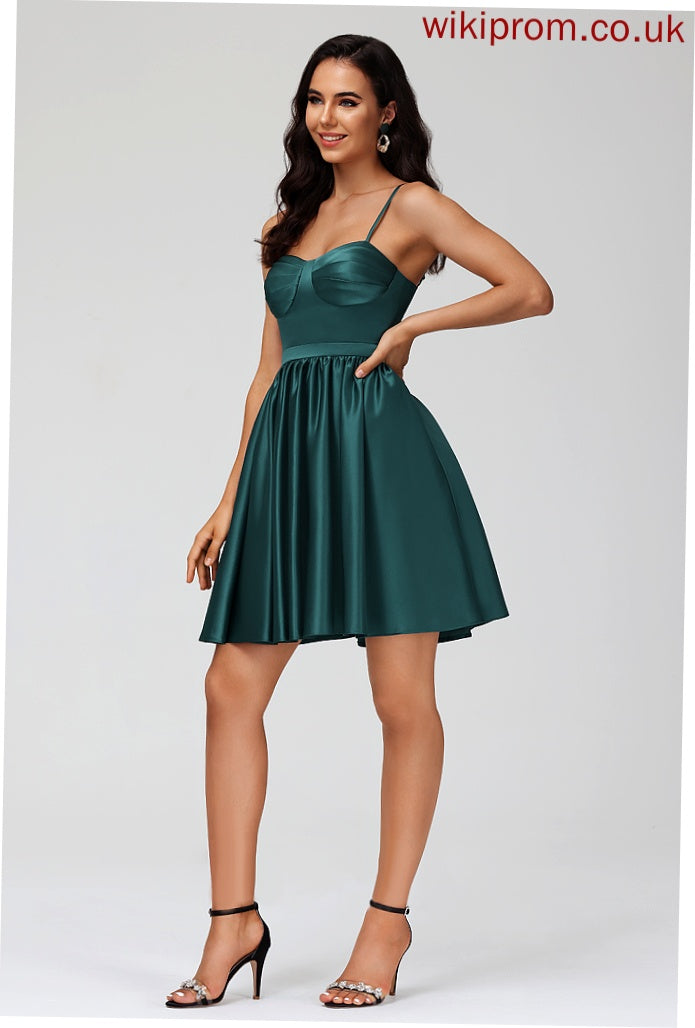 Satin With Short/Mini A-Line Ansley Dress Sweetheart Homecoming Dresses Homecoming Pockets