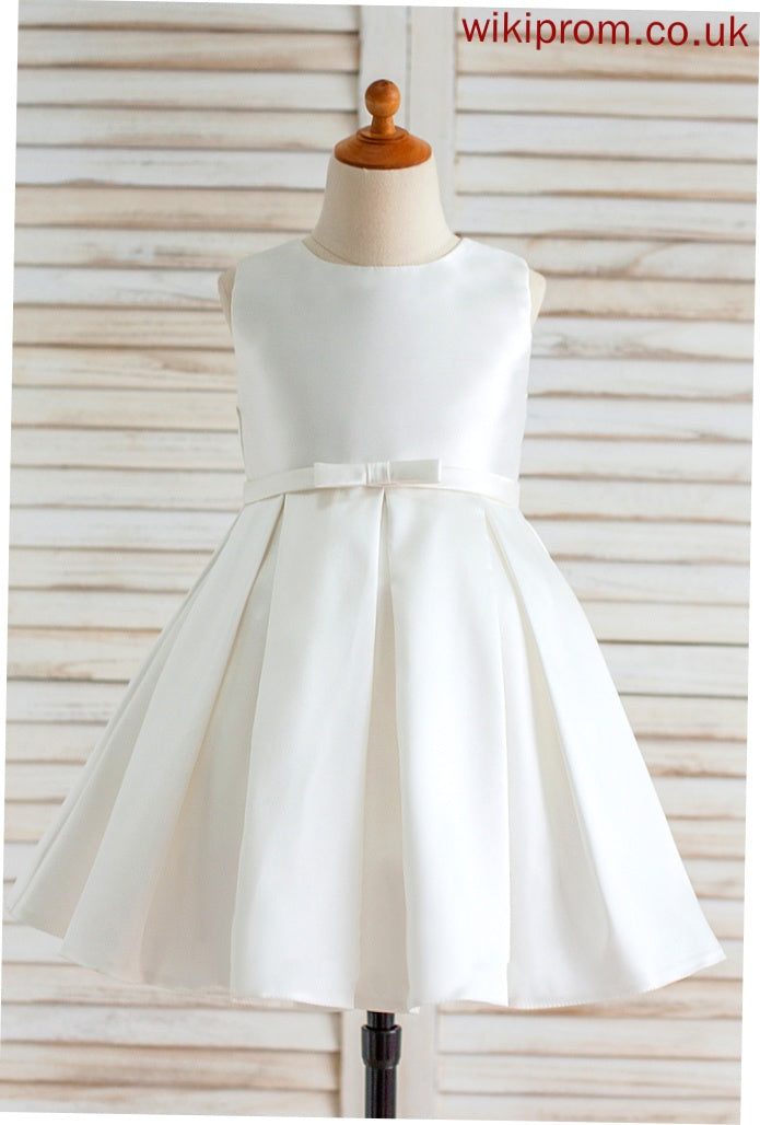 Thalia Knee-length Dress Ruffles - Flower Sleeveless Neck Scoop With A-Line/Princess Girl Satin Flower Girl Dresses