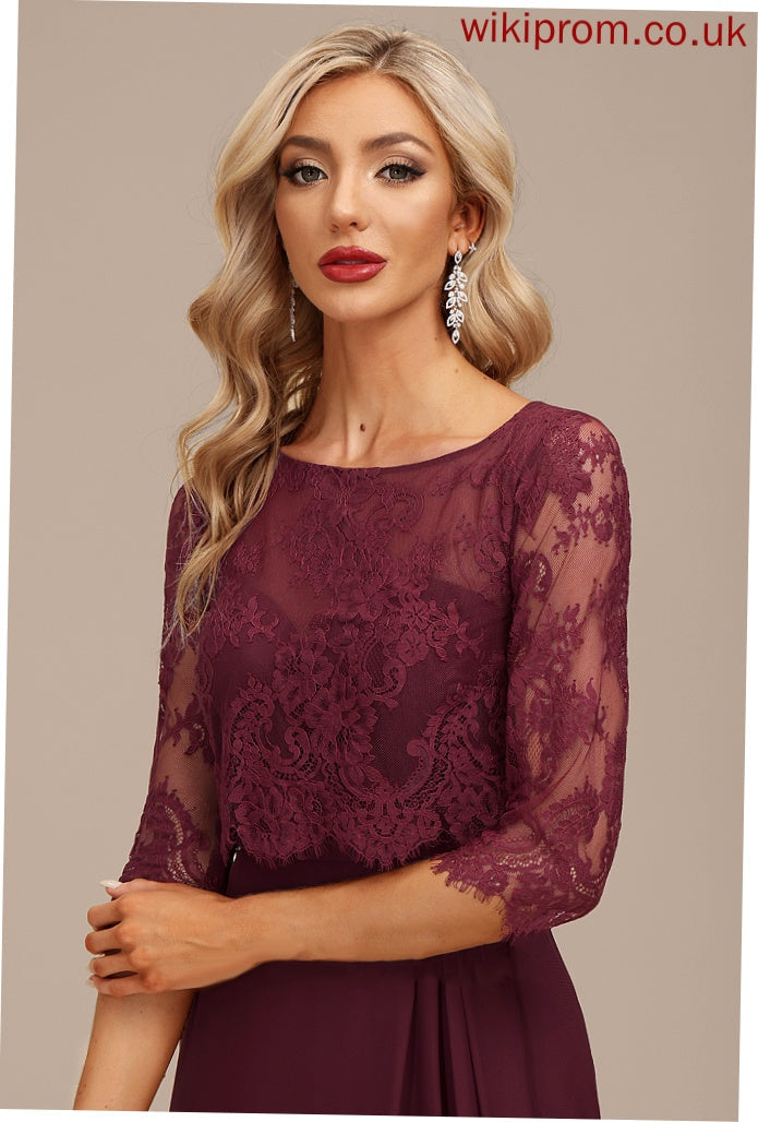 Lace Cocktail Sheath/Column Knee-Length Scoop Zariah Chiffon Dress Ruffle With Neck Cocktail Dresses