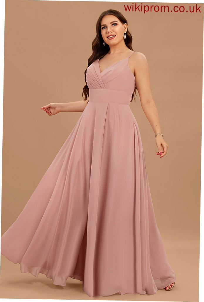 With Floor-Length Pleated V-neck Anabelle A-Line Chiffon Prom Dresses