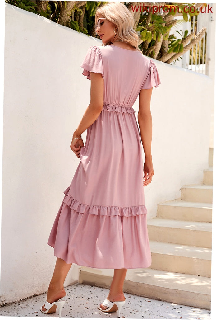 Polyester Fabric A-Line Silhouette Length Neckline V-neck Straps Tea-Length Aracely Bridesmaid Dresses