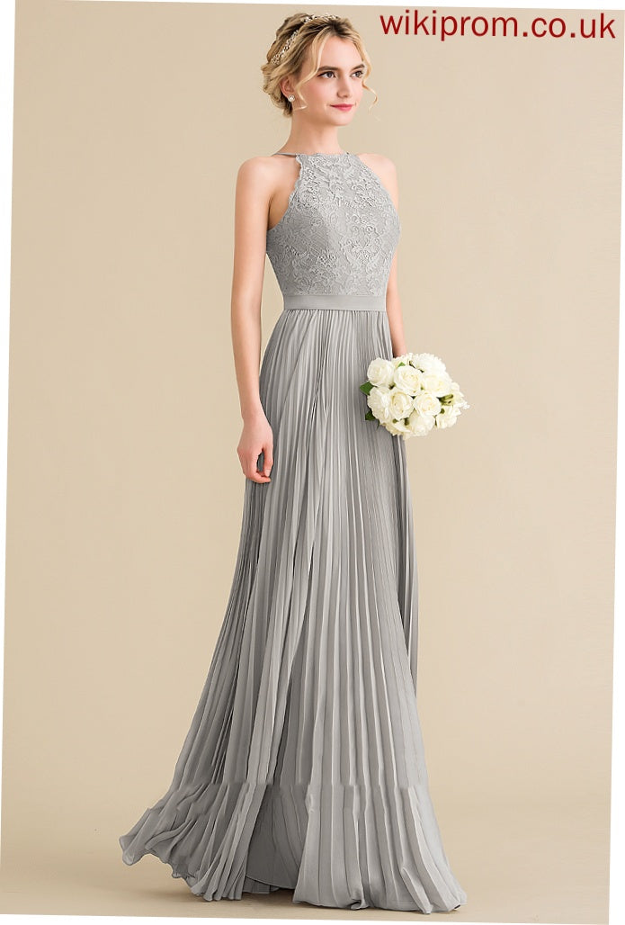 Silhouette Pleated Length Scoop Neckline A-Line Fabric Floor-Length Embellishment Lilian Natural Waist Sleeveless Bridesmaid Dresses