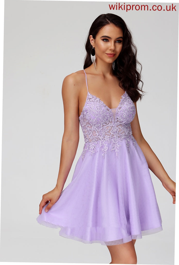 Tulle Homecoming Beading Dress With Homecoming Dresses A-Line Setlla Short/Mini Lace V-neck