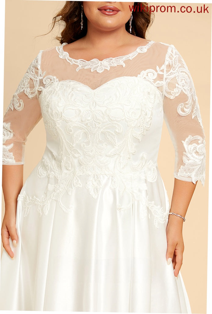 Wedding Ruth Lace Tea-Length With Satin Illusion A-Line Dress Wedding Dresses