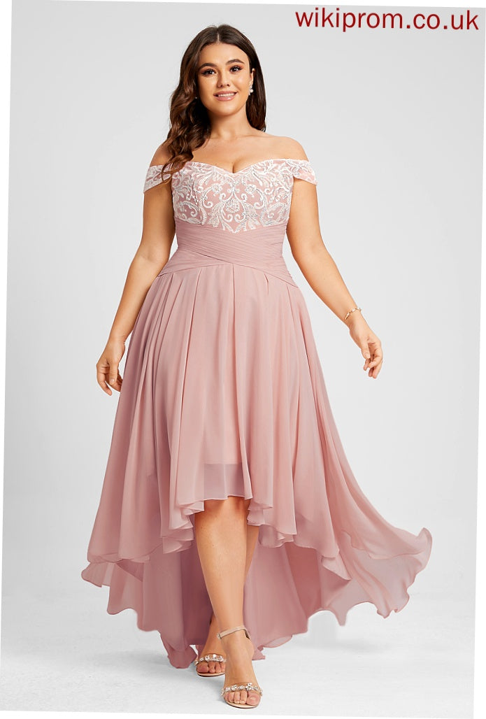 Kay Pleated Lace Off-the-Shoulder Chiffon With Prom Dresses A-Line Asymmetrical