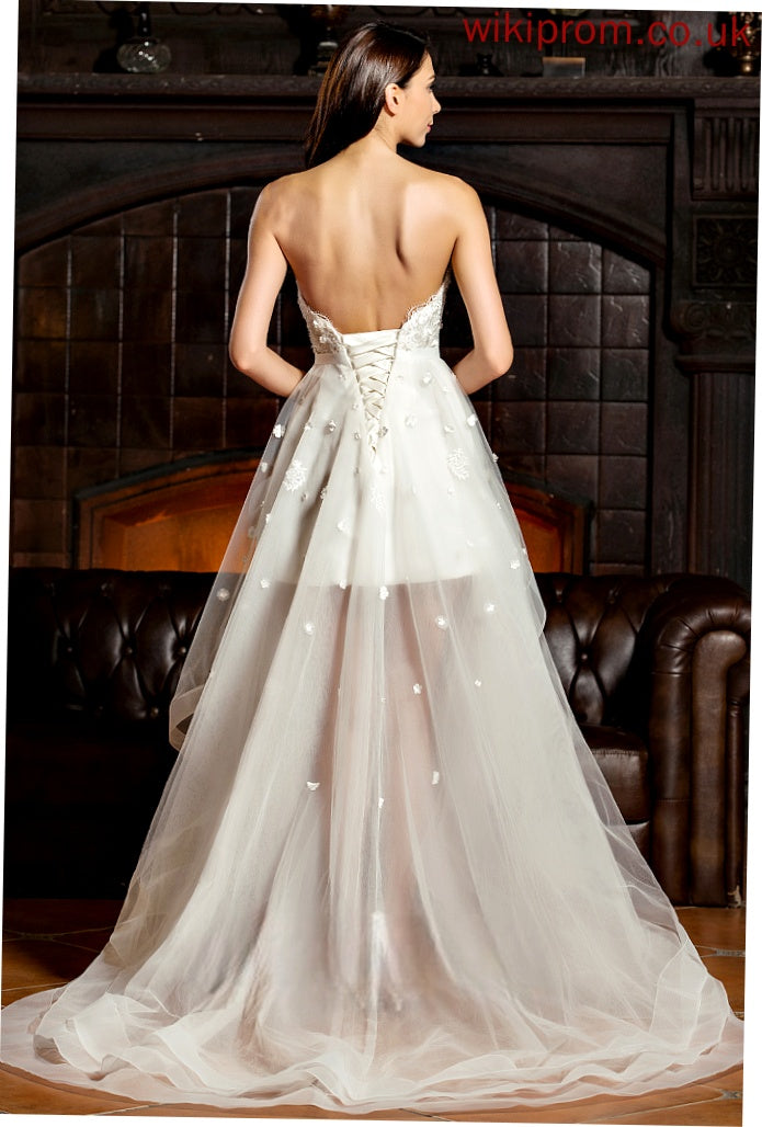 Charmeuse Bow(s) A-Line Lace Wedding Dress Asymmetrical Beading Tulle Jaylynn Wedding Dresses With Sweetheart