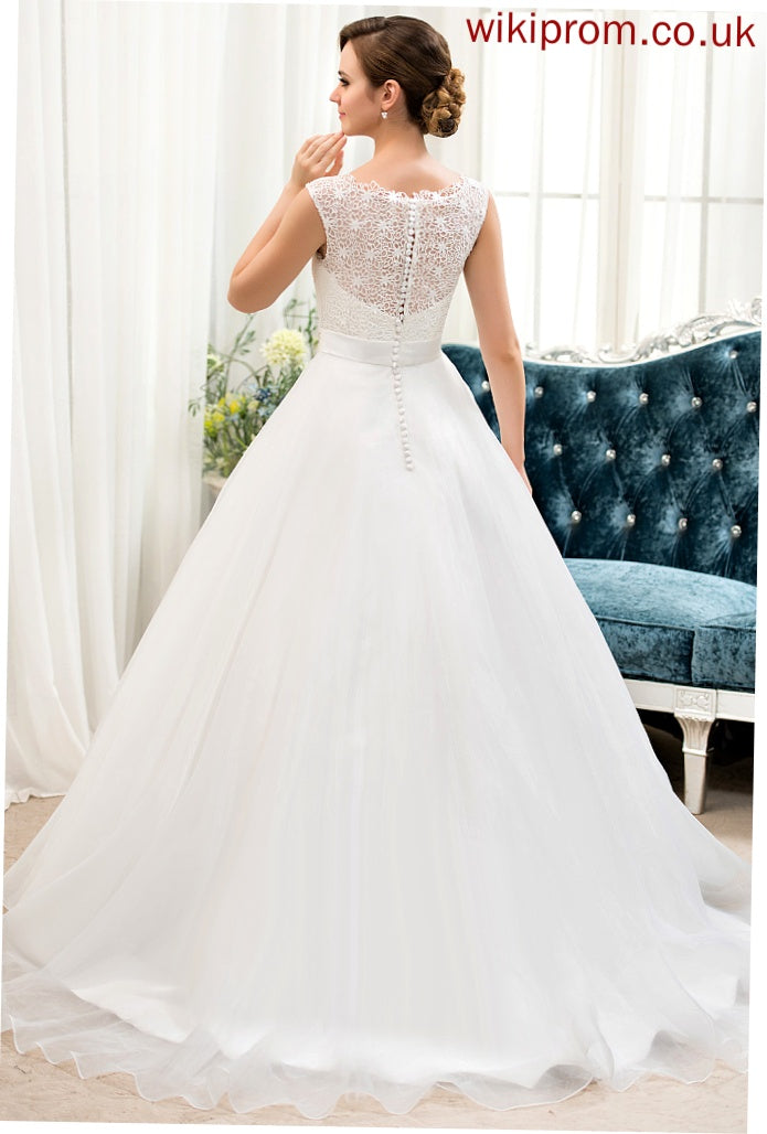 Ball-Gown/Princess Dress Sweep Organza Beading Wedding Lace Jaiden Satin With Wedding Dresses Train Sequins