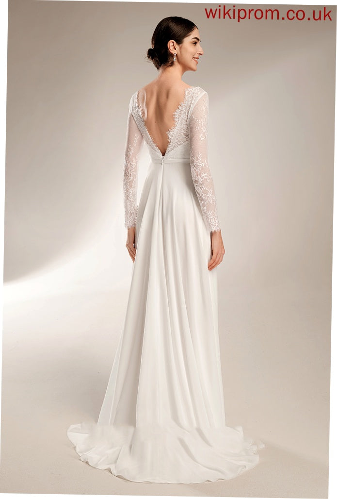 Wedding Wedding Dresses Sweep V-neck Marianna Chiffon Dress Lace A-Line Train