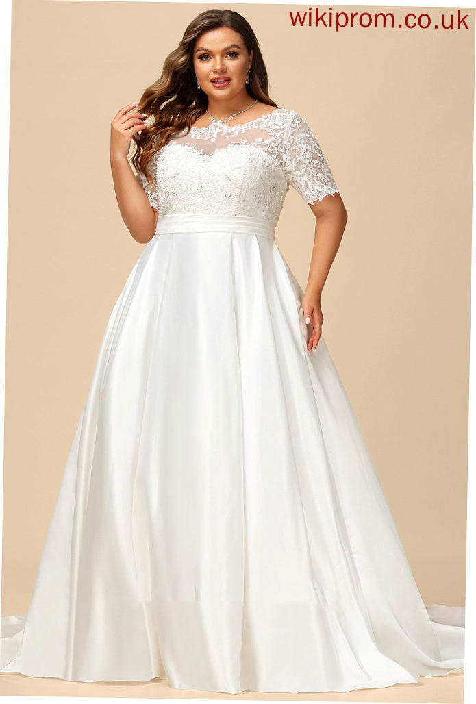 Train Hailie Lace Beading With Court Dress Satin Sequins Wedding Dresses Wedding Pockets Ball-Gown/Princess