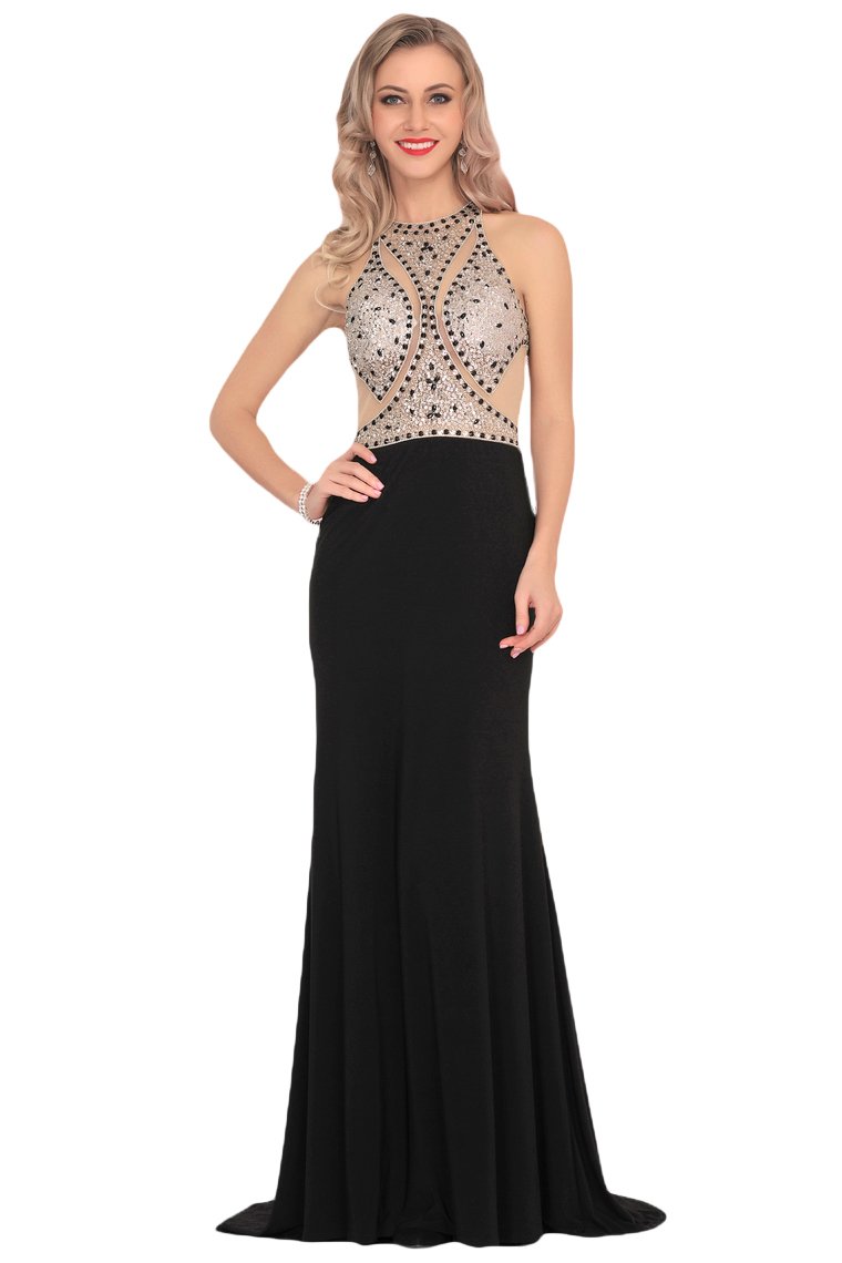 Mermaid Scoop Spandex Prom Dresses With Beads&Rhinestones