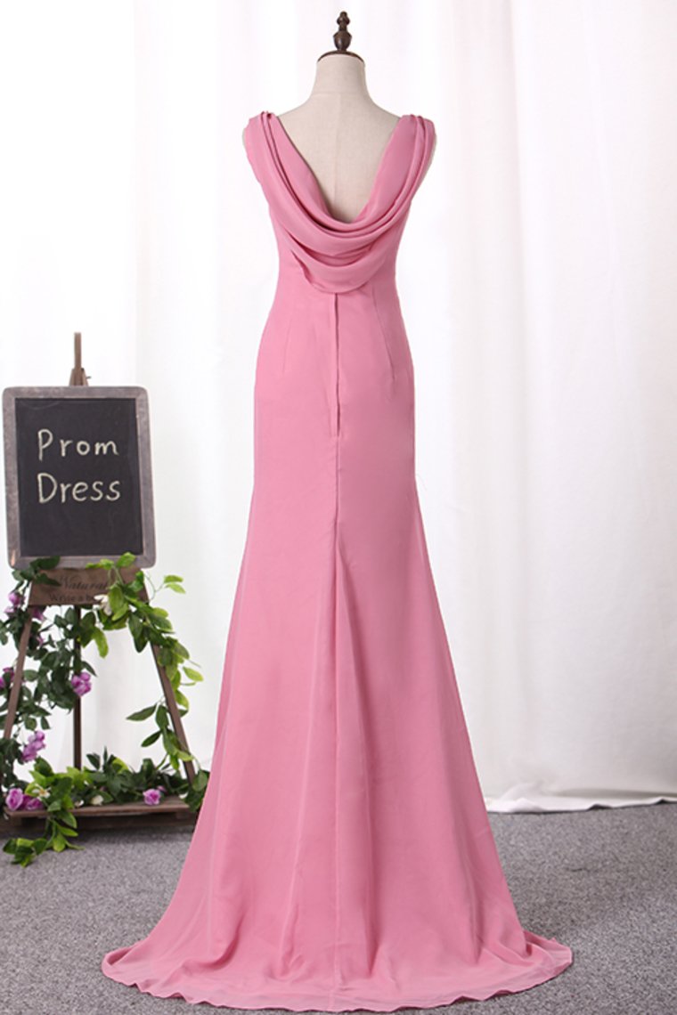 Sexy Open Back V Neck Chiffon Mermaid Sweep Train Bridesmaid Dresses