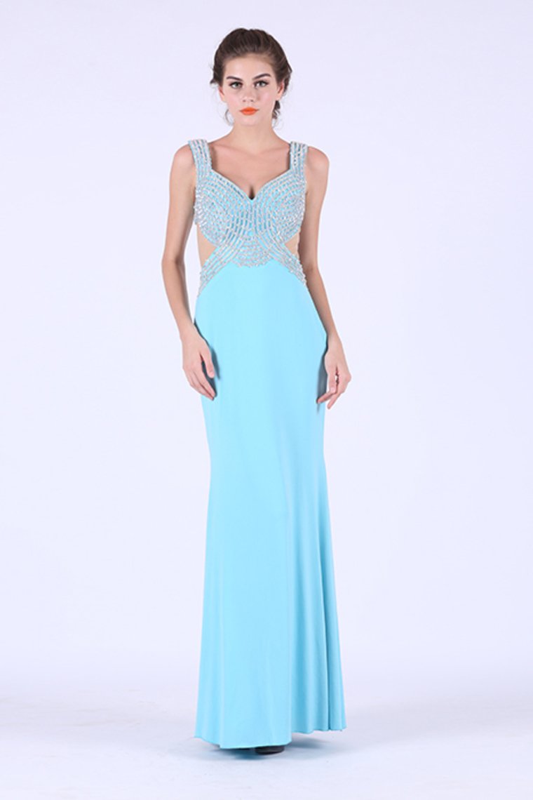 Mermaid Prom Dresses Straps Spandex With Beading Zipper Up