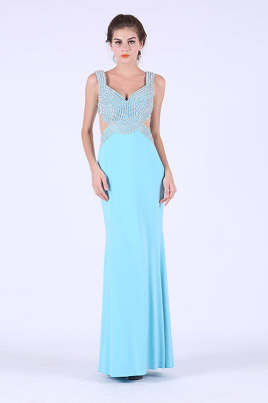 Mermaid Prom Dresses Straps Spandex With Beading Zipper Up