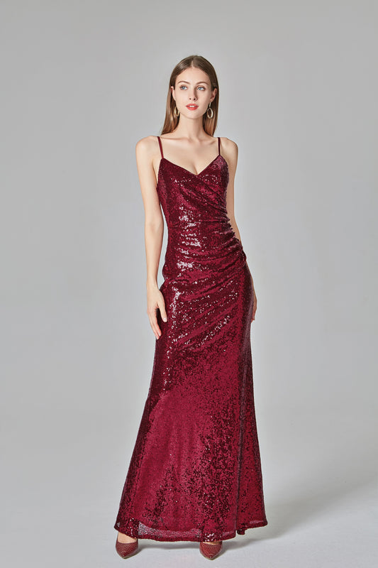 Spaghetti Straps Burgundy Prom Dresses Mermaid Sequins Party Dresses, Dance Dresses SWK15412