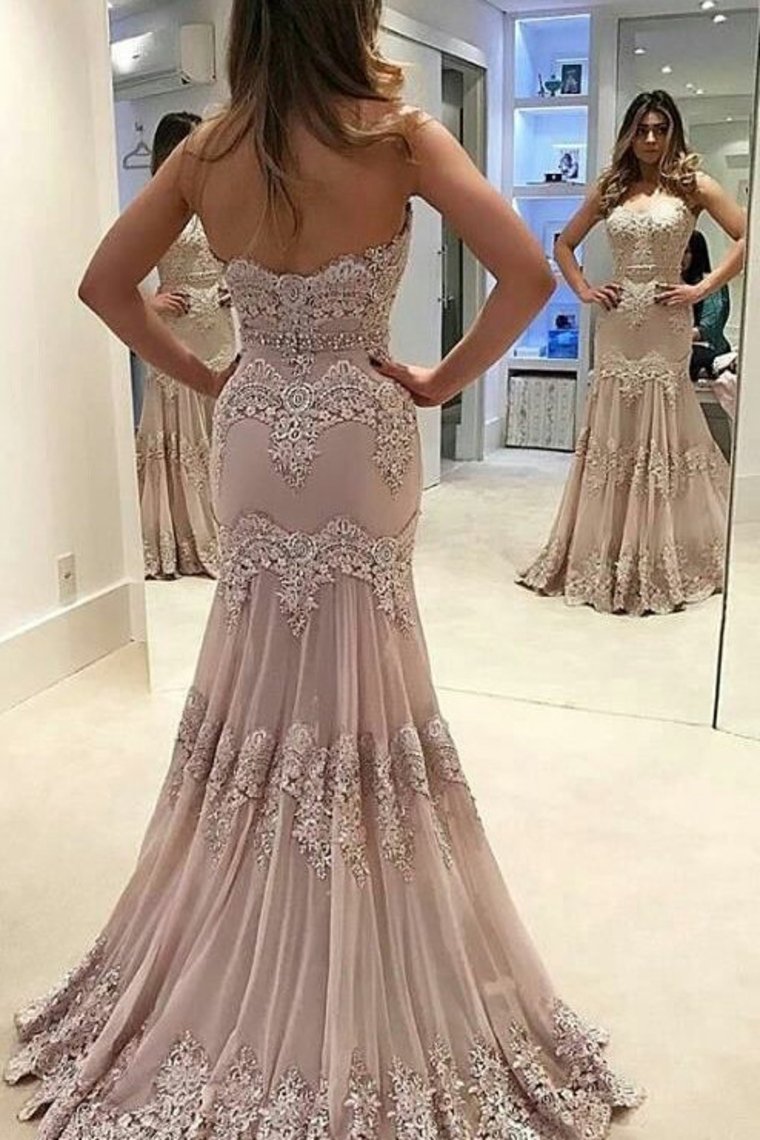 Sweetheart Mermaid Prom Dresses Chiffon With Applique