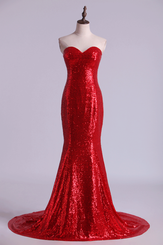 Hot Red Mermaid/Trumpet Evening Dresses Sweetheart Sequined Bodice