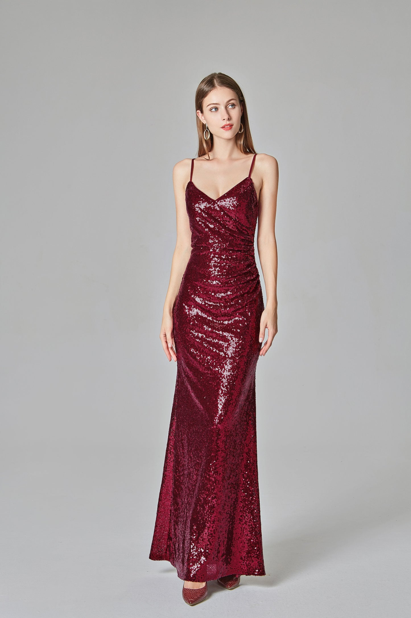 Spaghetti Straps Burgundy Prom Dresses Mermaid Sequins Party Dresses, Dance Dresses SWK15412