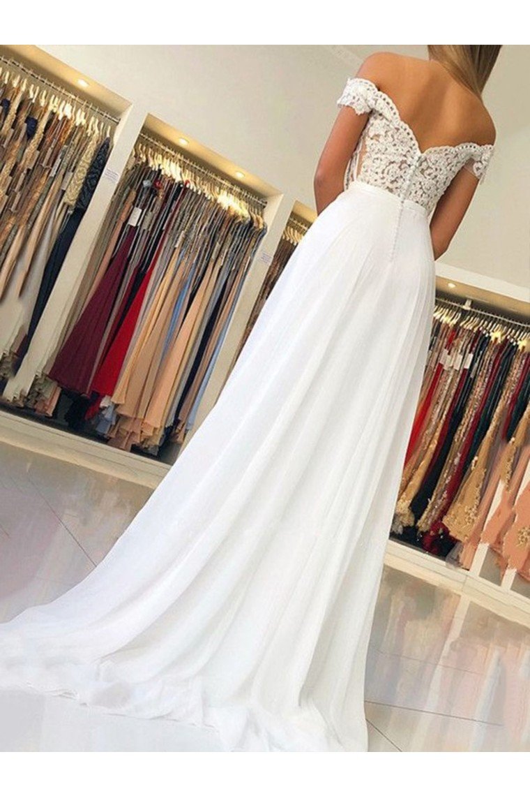 A-Line/Princess Sleeveless Off-The-Shoulder Floor-Length Applique Chiffon Dresses