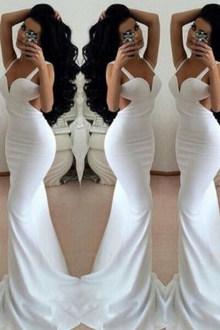 White Prom Dresses 2024 Long Trumpet/Mermaid Straps Chiffon Prom Dresses WK668