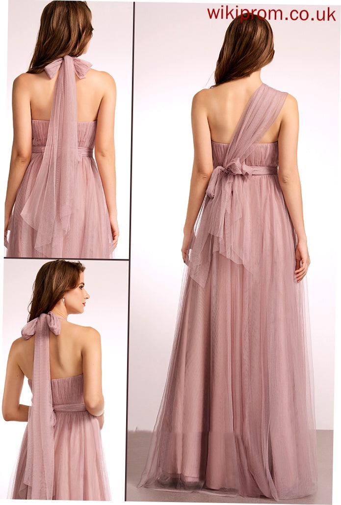 Tulle Silhouette One-Shoulder Off-the-Shoulder Neckline Floor-Length Fabric A-Line Straps Length V-neck Carlie Bridesmaid Dresses